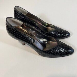 Pancaldi Womens Pointed Toe Pump Heels Black 6.5 AA Leather Formal Made In Italy